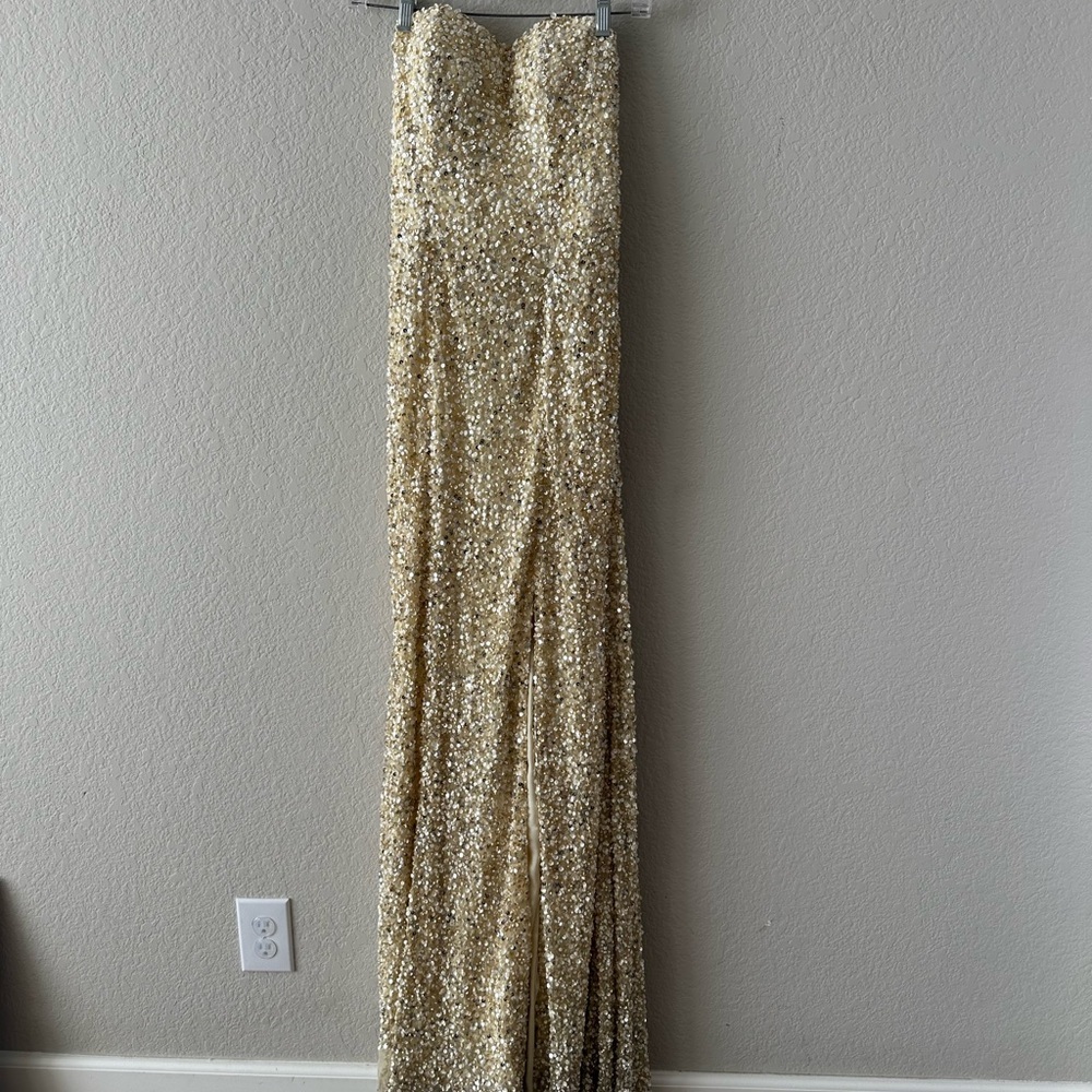 Scala Elegant Gold Sequin Evening Gown Dress, Bla… - image 1